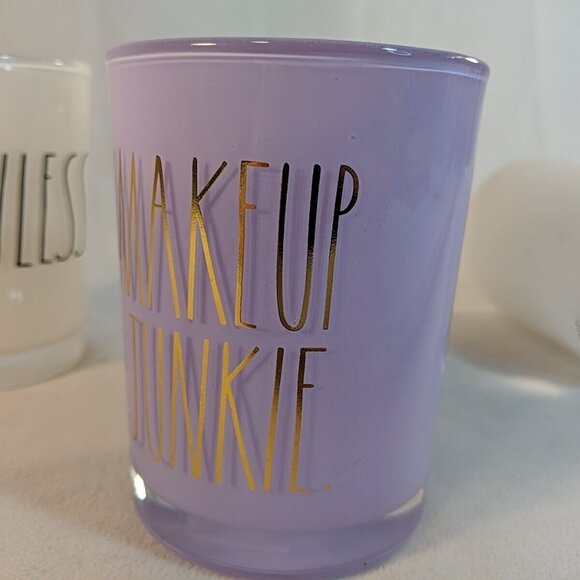 Rae Dunn 3 Set Makeup Junkie Brushes Glass Cup Holders Flawless White Purple - Picture 8 of 15